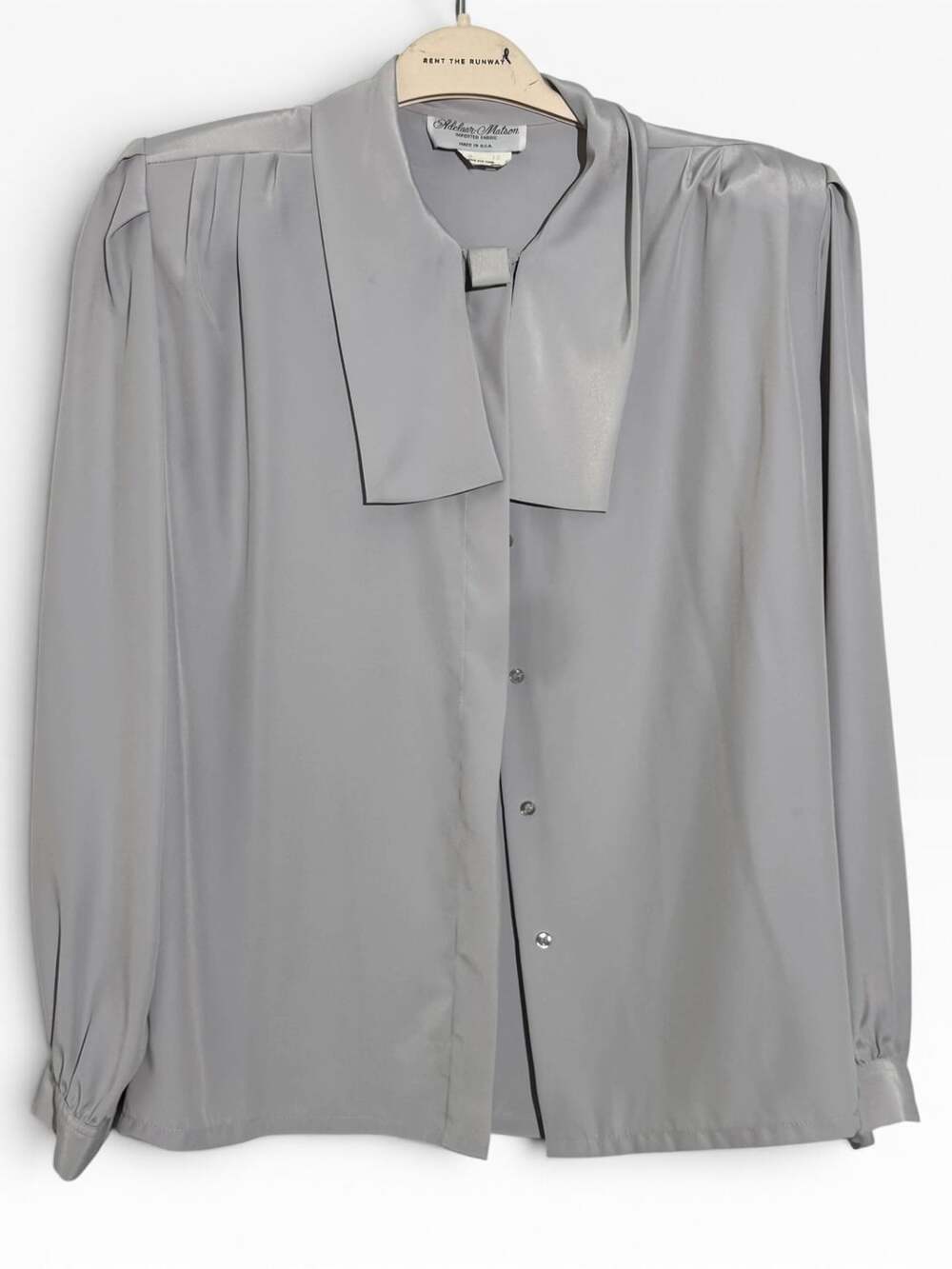 Adelaar Matson Vintage Blouse Womens 12 Gray Silky Satin Button Up Long Sleeve⁠